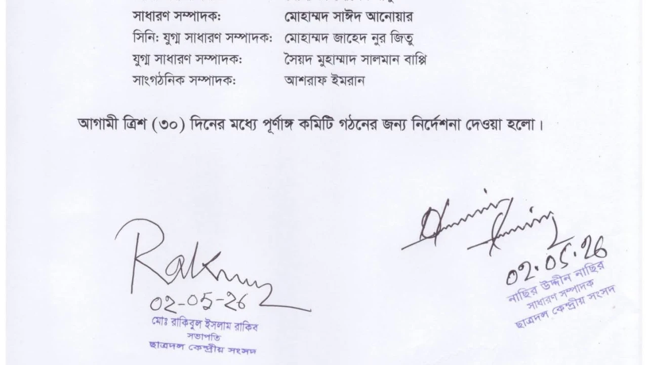 কক্সবাজার জেলা ছাত্রদলের আংশিক কমিটি অনুমোদন, ৩০ দিনের মধ্যে পূর্ণাঙ্গ কমিটির নির্দেশ
