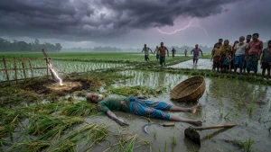 মাঠ থেকে বাড়ি ফেরার পথে বজ্রাঘাতে প্রাণ গেল কৃষকের