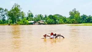 টানা ভারী বর্ষনে পাহাড়ী ঢলে ময়মনসিংহের হালুয়াঘাট উপজেলার গাজীরভিটা